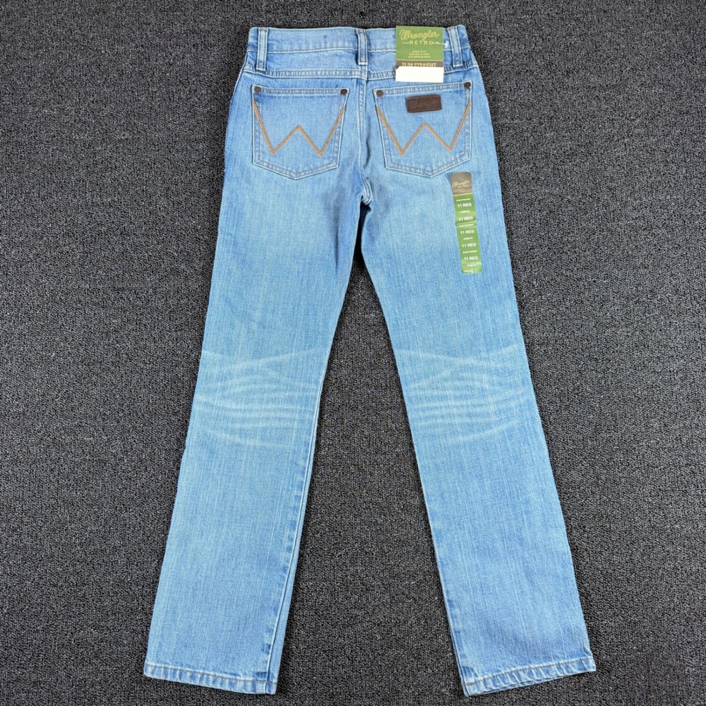 Wrangler Retro Boys Slim Straight Jeans Light Wash Blue Stretch Size 11 Reg NWT